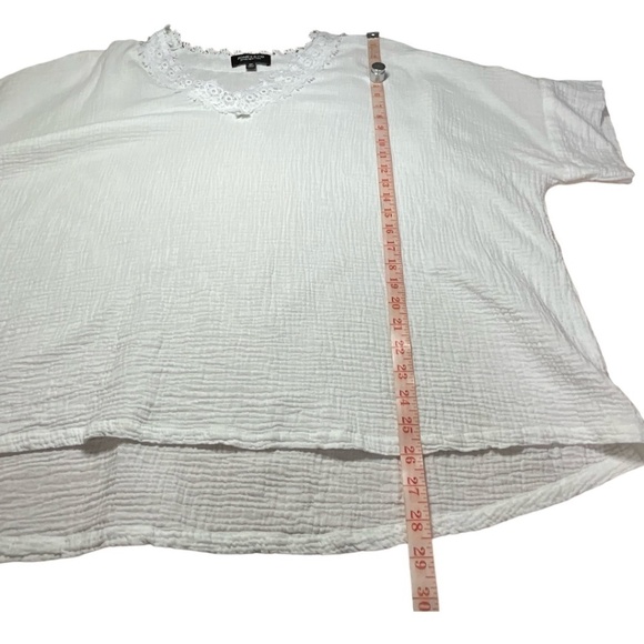 JONES & CO White Slub Textured 100% Cotton Lace Trim Batwing Short Sleeves 3X - Picture 8 of 10